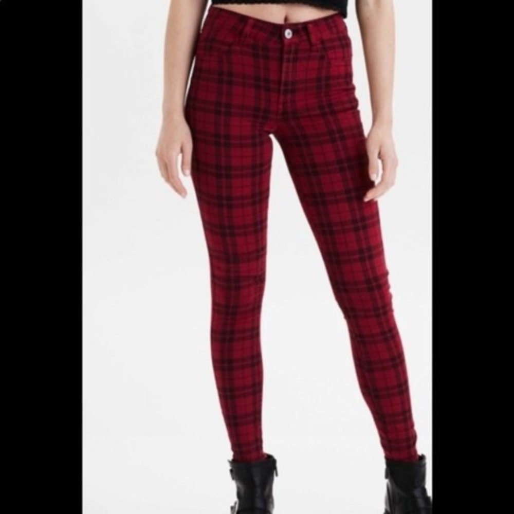 American Eagle Plaid Design Hi-Rise Jeggings, Size 6